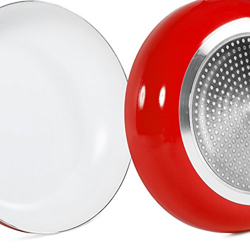 TecTake® 8 teiliges Keramik Kochtopf Set mit Glasdeckel rot - 8