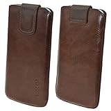 Suncase ECHT Ledertasche Leder Etui für BlackBerry DTEK 60 Tasche (mit Rückzugsfunktion) in rustic-mocca braun - 