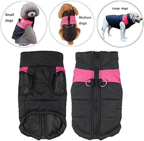 Pet Dog Coat Waterproof warm Jacket With D-Ring, Warm Padded Puffer, Chest Protector Winter Warm Harness Vest Jacket Puppy Clothes Vest ski suit For Small Medium Large Dogs (S, Pink)