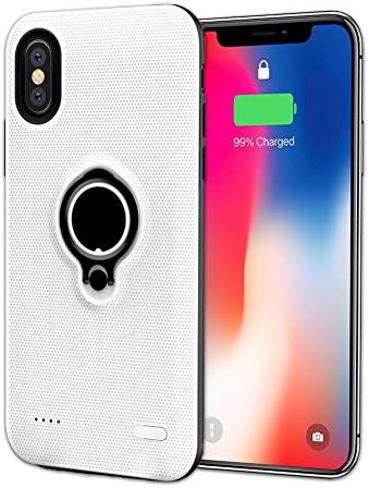 iPhone X Battery Case - Feeleye Premium 5000mAh Wireless Extended Battery Portable charger Battery Pack Case with kickstand for iPhone X - White