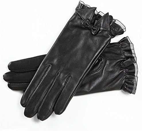 SALY Ms. Lace Bow Touch Sheepskin Gloves , xl , [touch screen] black velvet
