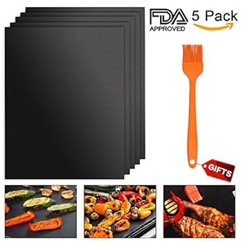 Minghaidi Bbq Grillmatte 5er Set Silikon Grillmatte Und Backmatte Teflon Antihaftbeschichtung Fr Bis 260c Grillmatte Geeignet Zum Grillen Ofen Und Speisenheizung 40x33 Cm Schwarz
