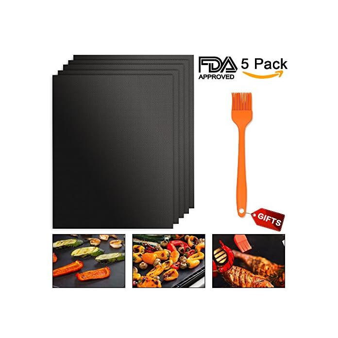 Minghaidi Bbq Grillmatte 5er Set Silikon Grillmatte Und Backmatte Teflon Antihaftbeschichtung Fr Bis 260c Grillmatte Geeignet Zum Grillen Ofen Und Speisenheizung 40x33 Cm Schwarz