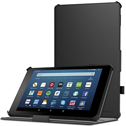 MoKo All-New Amazon Fire HD 8 2017 Hülle - Slim-Fit Multi-Winkel Kunstleder Tasche Smart Cover mit Auto Schlaf / Wach Funktion und Standfunktion für das neue Fire HD 8 2017 & Fire HD 8 2016 Modell, Schwarz