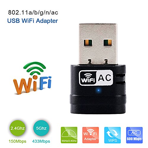 Preisvergleich Produktbild Drahtlose Netzwerkkarte, LURICO AC600Mbps Dualband USB Wireless WiFi Netzwerkadapter Maximale Geschwindigkeit bis zu 5G 433Mbps 2.4G 150Mbps, rückwärts kompatibel mit 802.11 a / b / g / n Produkte für Laptop Desktop Computer