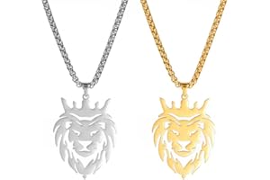 EUEAVAN Collana con ciondolo a testa di leone cava con ciondolo in acciaio inossidabile Collana con ciondolo con elementi di animali classici per regali da donna, uomo, ragazza, ragazzo