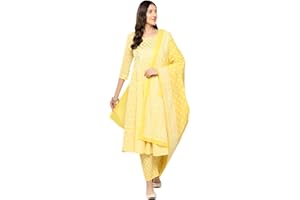 INDACORIFY Indischer bedruckter Baumwoll-Kurti, schönes Blumendruck-Freizeitkleid mit Hose, Dupatta-Set für Damen- und Mädchenanzug