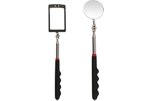 NEYEAU 2PCS Telescopic Inspection Mirror,Automotive Extendable Mirror,360° Rotating Folding Round Handle Mechanics Mirror Tool,Universal Stainless Steel Mechanics Mirror,for Mechanical Car,with LED light