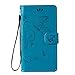Produktbild Wiko Lenny Hülle, SpiritSun Ledertasche Schutzhülle für Wiko Lenny (5.0 Zoll) Folio PU Leder Tasche Case Cover Bookstyle mit Standfunktion und Kredit Kartenfächer (Schmetterling und Blume, Blau)