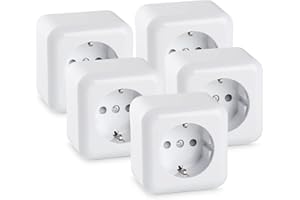 HEITECH PROMOTION GMBH HEITECH Toma de corriente de superficie blanca - 5 tomas de corriente de pared 250 VAC 16A IP20 - Toma de corriente Schuko de superficie