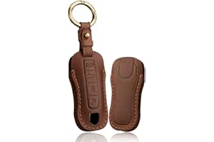 ontto Étui de clé de Voiture en Cuir pour Porsche Cayenne Panamera 911 Carrera Taycan Macan 2018 2019 2020-4 Boutons - Marron