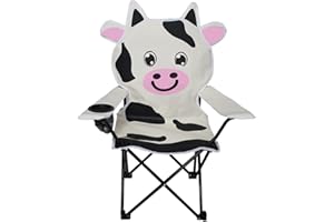 MOJAWO Sedia pieghevole da pesca per bambini, motivo mucca con portabevande e borsa, per rilassarsi, salvaspazio, blu