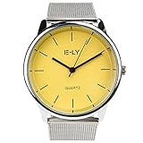 Herren Uhren, OverDose Beliebte Männer-Metal Mesh Band runden Zifferblatt Quarz Analog Armbanduhren (Gelb)