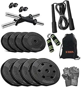 Aurion PVC 12kg Combo 3 Leather Home Gym and Fitness Kit | Strength Training Equipment