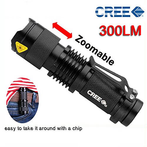 Pocketman 7W 300LM SK68 3 Modi Mini Cree Q5 LED Taschenlampen-Fackel-taktische Lampe justierbarer Fokus Zoomable Licht (Schwarzes)