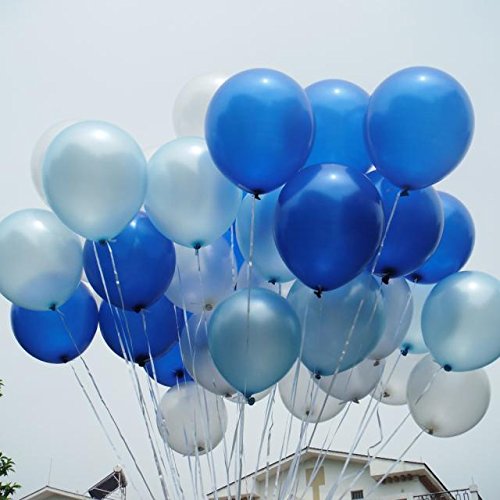 Putwo Luftballons 12 Zoll 100 Stück Dekoration von festen Luftballons glonflables rund – Blau/Weiß - 4