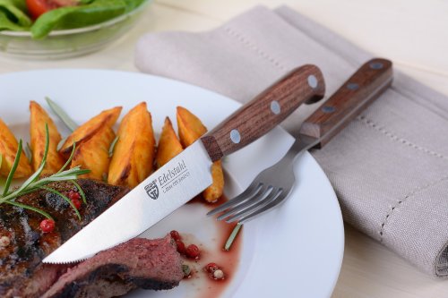 GRÄWE Steak- Pizzabesteck, Messer und Gabel + Schneidbrett aus Bambus - 2