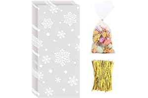 DERAYEE Sachet de Bonbons de Noël Transparent, Lot de 120 Pcs en Plastique pour Emballer des Bonbons,Sachet Plastique Bonbon Noel
