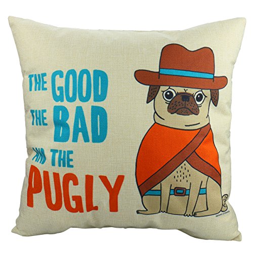 Luxbon 2er Set Pug Hund Leinen Kissenbezug Lendenkissen Wurfkissenbezug Pillowcase Cafe Zimmer Auto Deko 45 x 45 cm - 3
