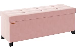 ABHENG Foldable Storage Ottoman Bench, Velvet Footrest and Seat Cube with Feet, End of Bed Bench, Storage Chest, for Living Room, Bedroom and Office, 38 x 110 x 40 cm, Jelly Pink, ASND24P