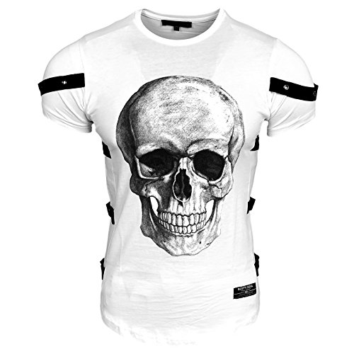 Rusty Neal Herren T-Shirt Rundhals Totenkopf Skull Applikationen RN-15150, Größe:M, Farbe:Weiß