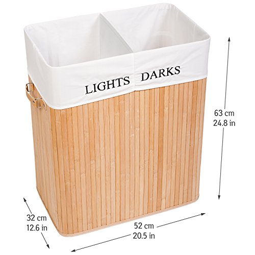 Tatkraft Carolina Groß 105L Wäschekörbe – Bodenkorb aus Bambus mit zwei Fächern für Helle und Dunkle Wäsche Lights&Darks - 2