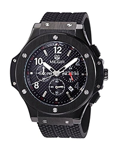 Megir Herren Armbanduhr Chronograph Stoppuhr Analog Quarz schwarz 3002