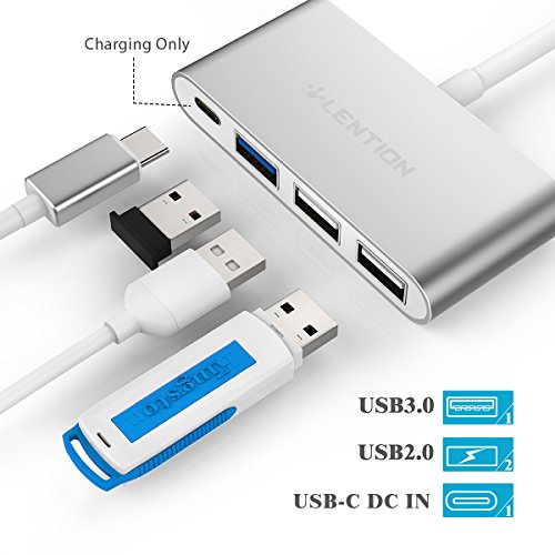 LENTION 4-in1-USB-C-Multiport-Hub / USB-C-Dock mit Typ C, USB 3.0, USB 2.0 Ports für New Macbook 12″ / ChromeBook, Pro Retina 13 15, Surface, Dell XPS u.a., Multiport-Adapter zum Aufladen und Verbinden in den Farben Silber - 2