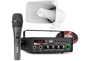 Power Dynamics 12V Battery Powered Horn Speaker PA Audio Announcement System Kit with Handheld Microphone, Bluetooth, MP3 Player for Car, Van, Truck, Outdoor Mobile Installations