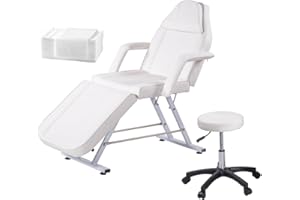 BSTSEL Beauty Bed With Stool & Sheets 3 Section Adjustable Massage Table And Stool Massage Tattoo Bed With Removable Armrests Headrest Salon Lash Bed For Spa Salon (White)