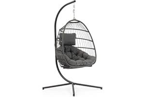 MAJESTIQUE Maison and Garden Holly Single Folding Hanging Cocoon Chair Indoor Outdoor - Charcoal Grey Colour