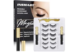 Faux Cils, INSMART 6 Paires Avec 2 Tubes De Eyeliner Magnétique, Réutilisables Kit Cils Magnétiques 3D 5D Avec Pince à Épiler,Non Colle