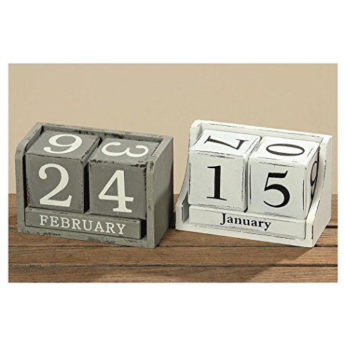 Kalender aus Würfel Dauerkalender Holz MDF Grau Used Look - 3