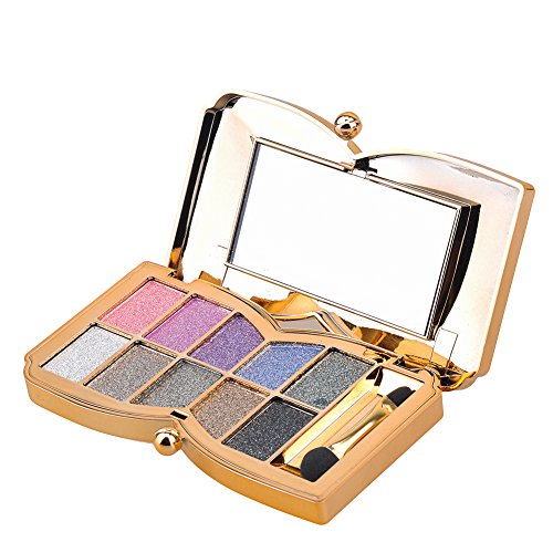 Augenschminke 10 Farben Wasserdicht Glitter Lidschatten Eyeshadow Palette make up Palette mit Pinsel (Type1) - 2