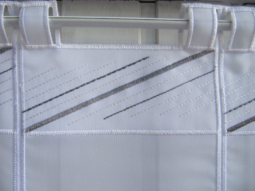 Scheibengardine Weiß Grau Modern Stickmuster 45 cm Hoch - 3