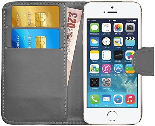 iPhone SE Case, iPhone 5S Case, iPhone 5 Case, G-Shield Leather Wallet Case [Slim Fit] Premium Flip Cover Case With [Card Slots] [Magnetic Closure] For Apple iPhone 5 / 5S / SE - Grey