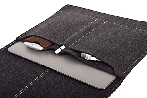 ALMWILD Apple Macbook Air 13 H  lle  Tasche  Aus echtem Rinds- Leder und 100  Woll- Filz  Case in Schiefer- Grau mit magnetischer Umschlagklappe aus E