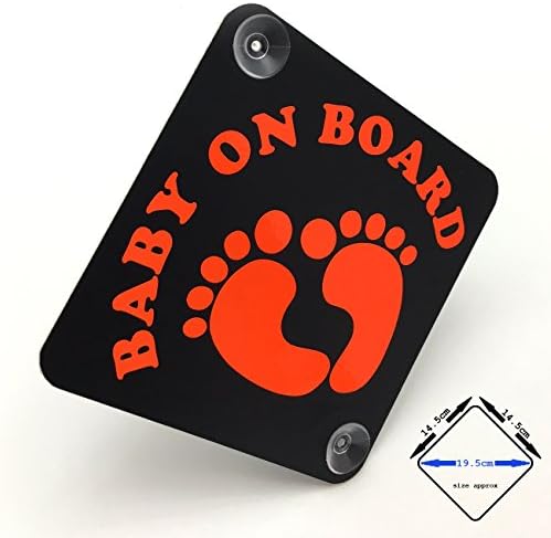 BABY ON BOARD car sign with suction cups - cute baby feet (SUPER BRIGHT fluorescent orange / matt black)