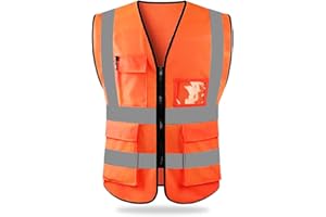 HYCOPROT Gilet De Sécurité Réfléchissant Haute Visibilité Vêtements Travail Directeur Exécutif Gilet Veste Zip Brace Sécurité Téléphone Mobile Titulaire D'identité De Poche 3D