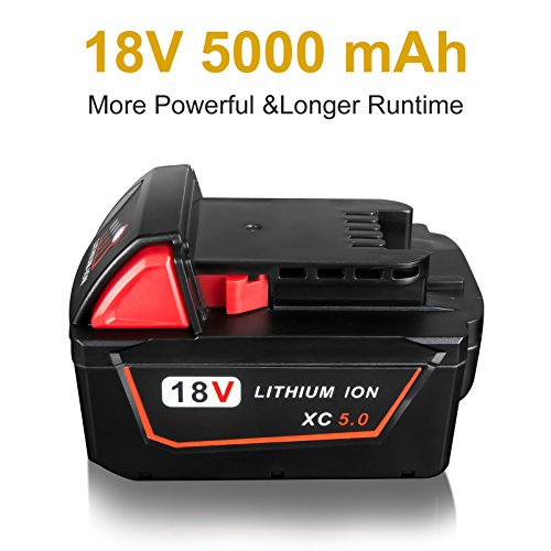 FLAGPOWER 18V 5.0Ah Werkzeug Batterie Ersatz Milwaukee Akku 18V für Milwaukee M18 XC 48-11-1815 48-11-1820 2601 2610 2611 2620 2630 2650 (5000mAh 2 Stück) - 8