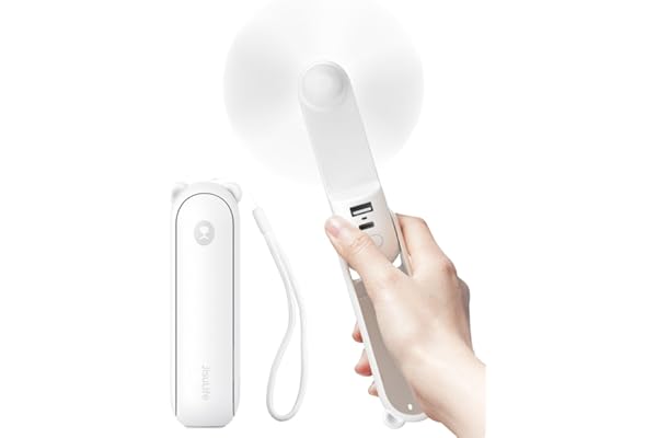 JISULIFE Ventilateur portatif avec batterie de secours 4500 mAh, autonomie maximale de 46 heures, ventilateur de poche portable à piles ou ventilateur personnel pliable alimenté par USB-Blanc