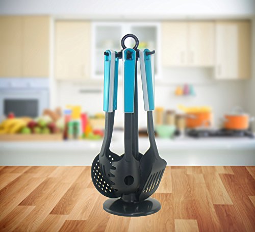JOLTA® / SCHEFFLER stylisches 7 tlg Küchenhelfer Set inkl. Ständer Küchenbesteck Schöpfkelle, Pfannenwender, Schaumlöffel / Soßenlöffel, Ständer - Kelle - Bratenheber - Schaumkelle