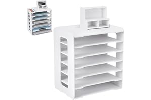 UNICRAFTALE 7-Tier Paper Storages Organizers Stackable Scrapbook Paper Organizer Plastic File Organizer for Desk White Papers Holder Organizers 25x34x39cm for Home Office School Classroom