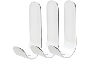 KISSTTA 3 ganci autoadesivi bianchi in acciaio inox, ganci autoadesivi resistenti, non necessitano di foratura, con cuscinetti adesivi 3M, adatti per pareti, bagno, cucina, porta (6 cm x 2,5 cm)
