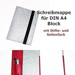 Schreibmappe A4 aus Filz grau-bordeaux mit Block