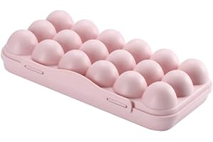 ROHALU 18 Grid Egg Holder for Refrigerator | Stackable Storage Box | Transparent Plastic Egg Container with Lid | Portable Refrigerator Tray for Kitchen, Travel & Camping | Pink