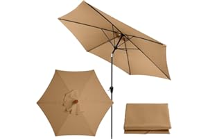 Roadtime Toldo de repuesto para sombrilla de 9.8 pies, paño de repuesto universal para paraguas, cubierta de sombrilla de jardín para jardín, patio, playa, piscina (3 m/6 varillas, caqui)