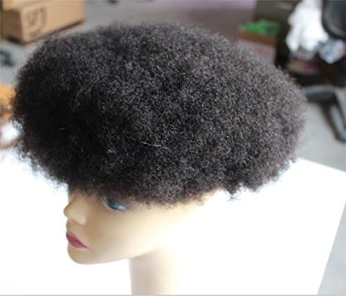 African Man Afro Wig Human Wig Base Natural Heavy Duty Cable, Switzerland, Suisse, Kinky Curly Lace Wig, Colour # 1B Human Hair Hairpiece Toupee Men, Blank, Replacement, Indian
