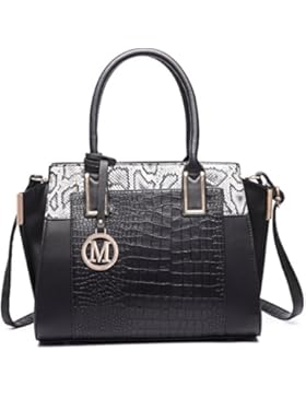 Miss LuLu Damentasche Bürotasche Elegant Handtasche Winged Tote Bag Schlangenplatte-Drucken (LT6623-Schwarz)