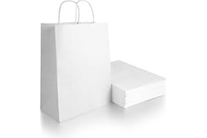BESCOST Sacchetti Regalo Bianchi 40PCS,Buste Regalo con Manici 21 x 27 x 11cm Sacchetti di Carta 130gsm Wedding Bag per Matrimoni Sacchetti per Compleanno Natale